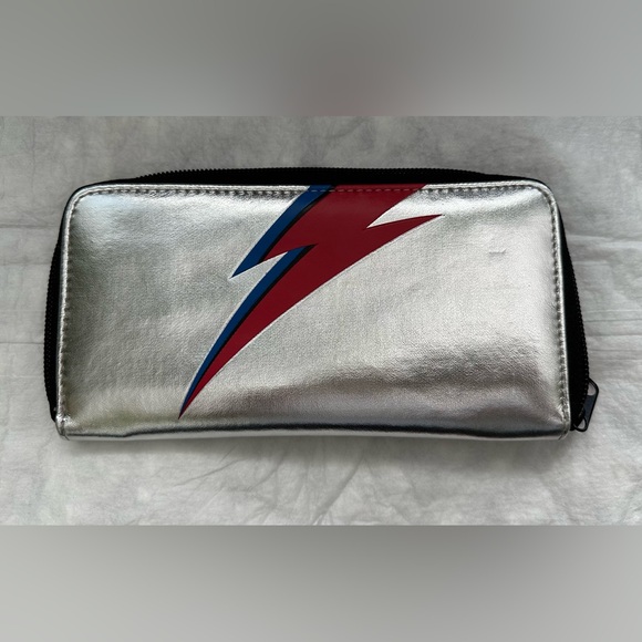 David Bowie Alladin Sane Bolt Metallic Silver Zip Wallet Girls Women - Picture 1 of 6